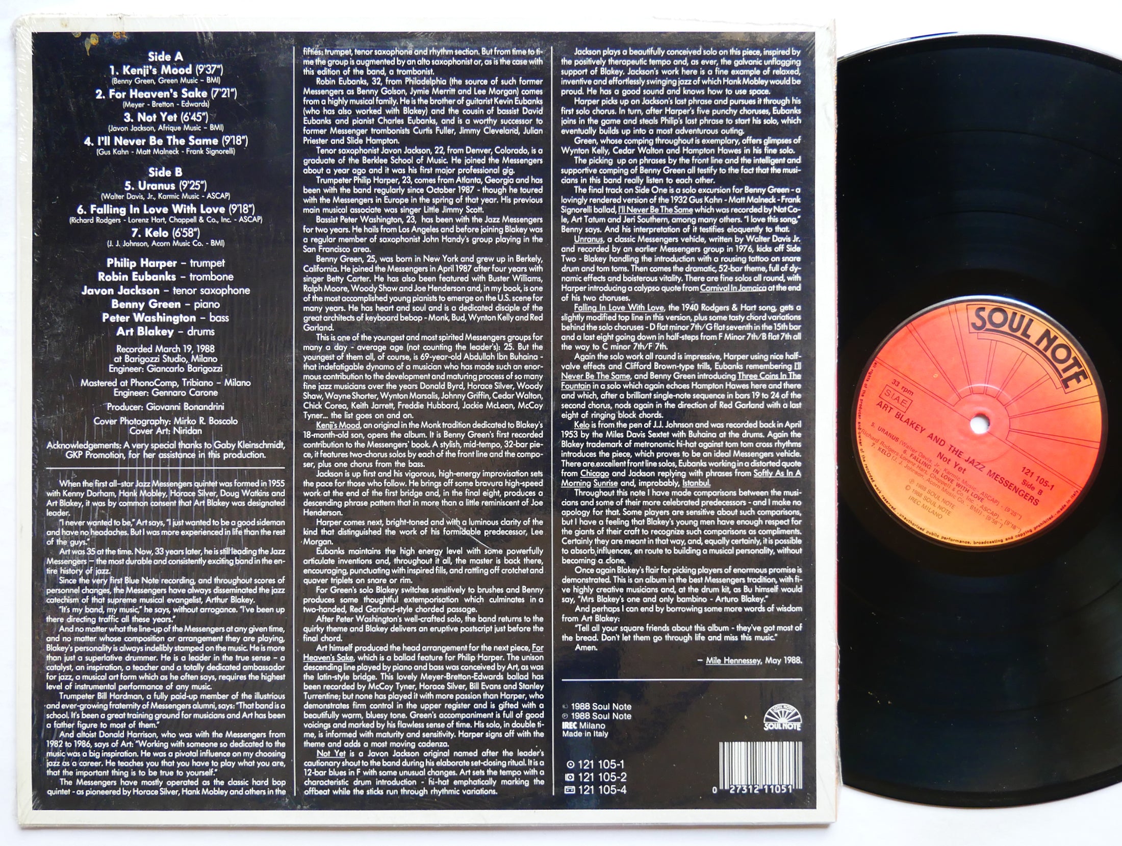 ART BLAKEY Jazz Messengers Not Yet LP SOUL NOTE 121 105-1 Italy 1988 Benny Green