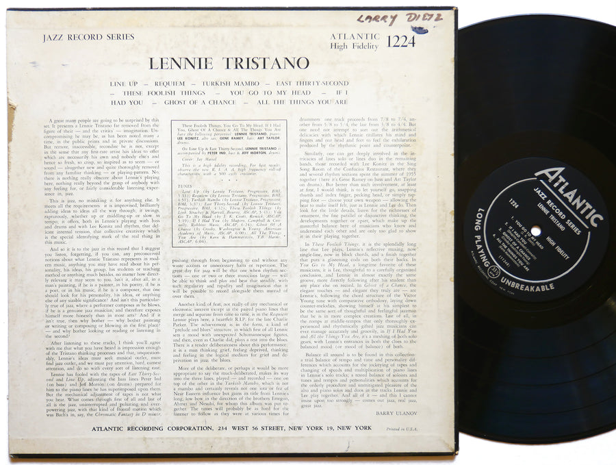 LENNIE TRISTANO Self Titled LP ATLANTIC 1224 US 1956 MONO Lee Konitz Art Taylor