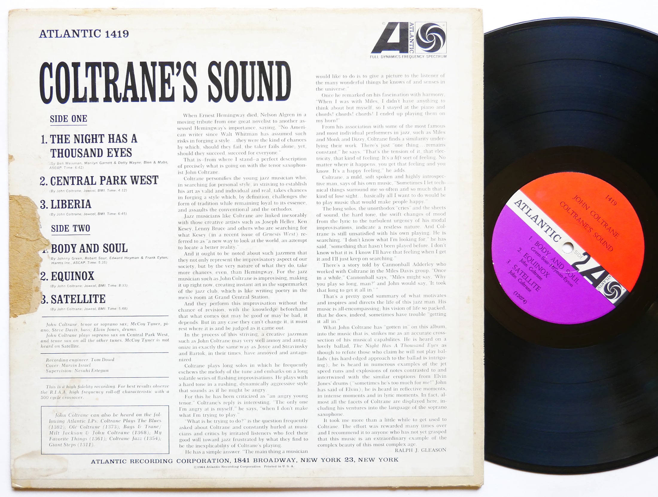 JOHN COLTRANE Coltrane's Sound LP ATLANTIC 1419 US 1964 Elvin Jones McCoy Tyner