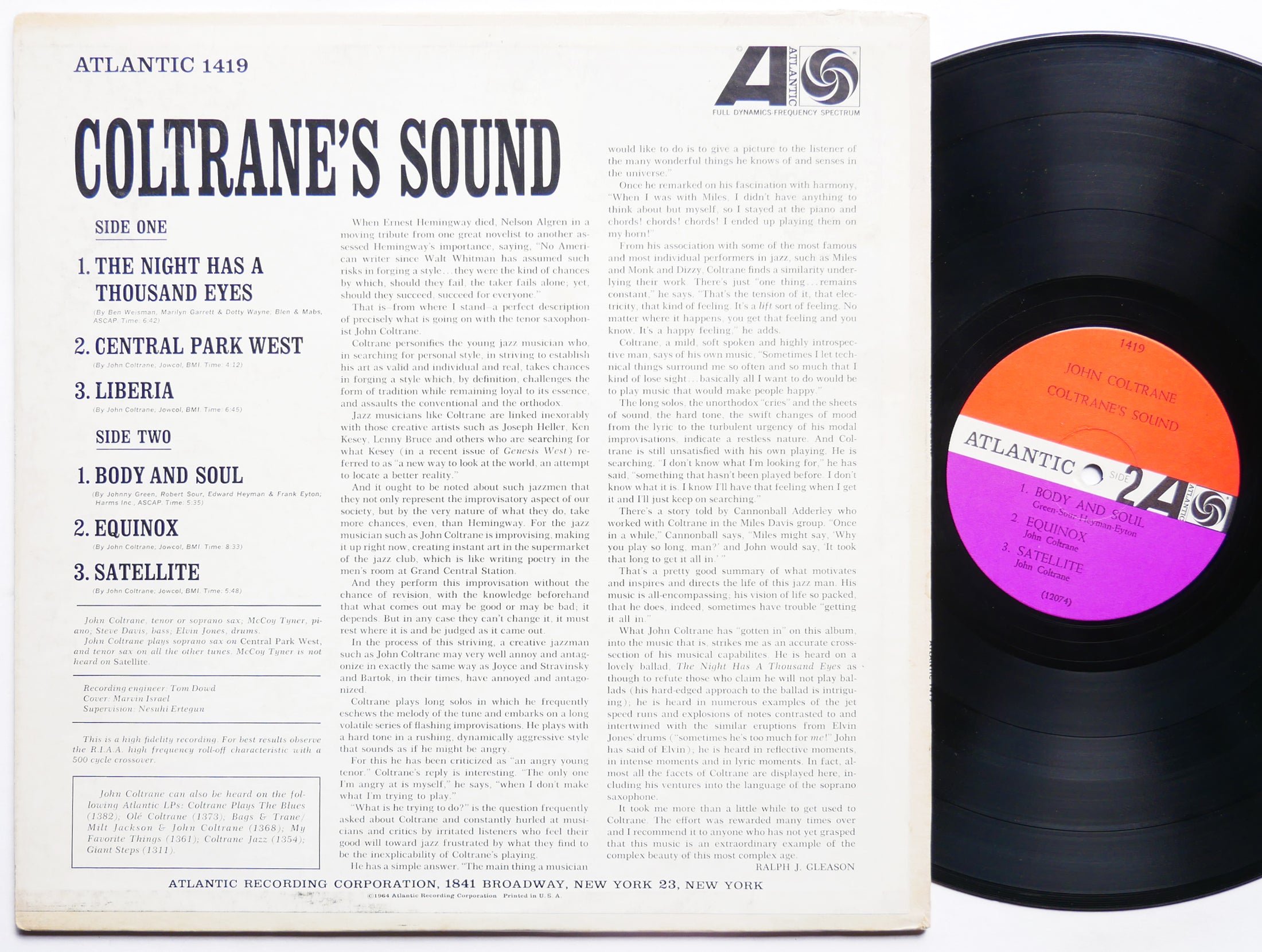 JOHN COLTRANE Coltrane's Sound LP ATLANTIC 1419 US 1964 Elvin Jones McCoy Tyner
