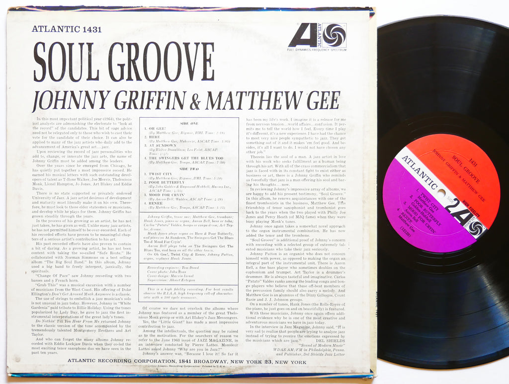 JOHNNY GRIFFIN MATTHEW GEE Soul Groove LP ATLANTIC 1431 US 1963 MONO Hank Jones