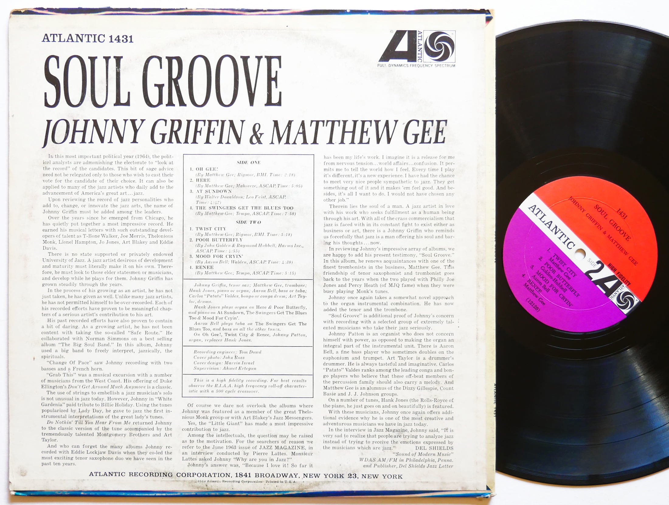 JOHNNY GRIFFIN MATTHEW GEE Soul Groove LP ATLANTIC 1431 US 1963 MONO Hank Jones