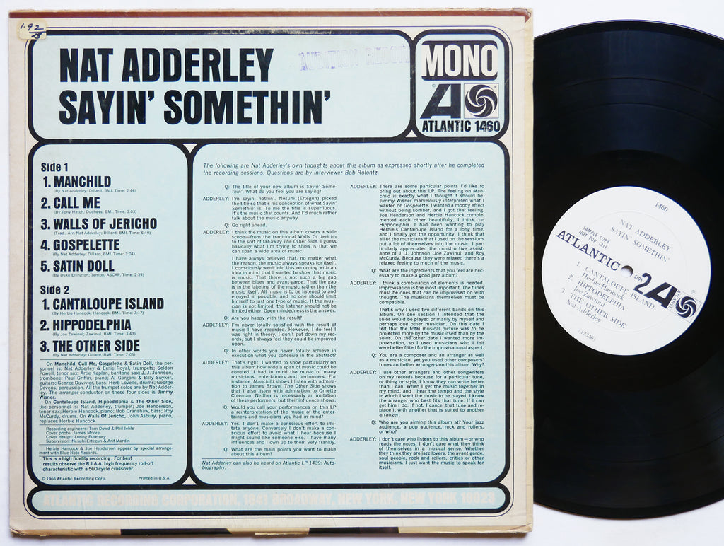 NAT ADDERLEY Sayin' Somethin' LP ATLANTIC 1460 MONO Herbie Hancock Joe Henderson