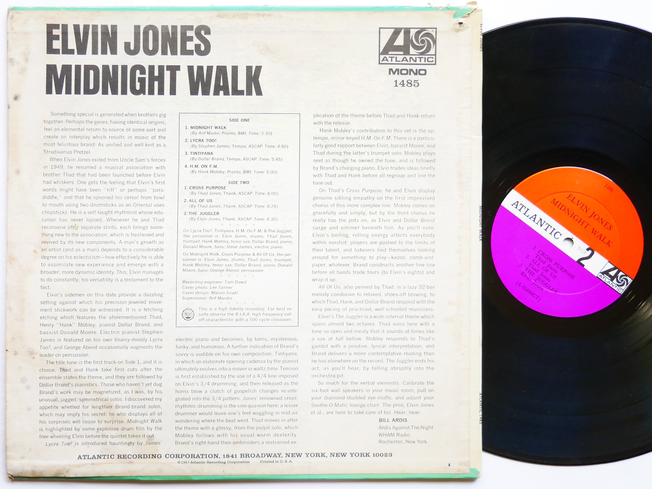 ELVIN JONES Midnight Walk LP ATLANTIC 1485 US 1967 MONO Hank Mobley Thad Jones