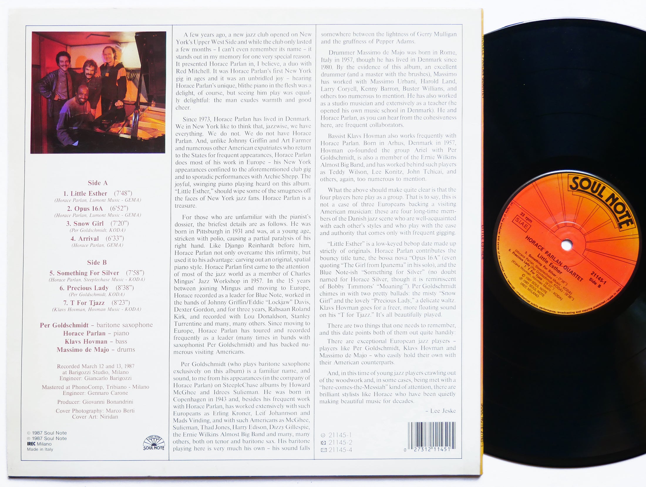 HORACE PARLAN Little Esther LP SOUL NOTE 21145-1 ITALY 1987 Per Goldschmidt