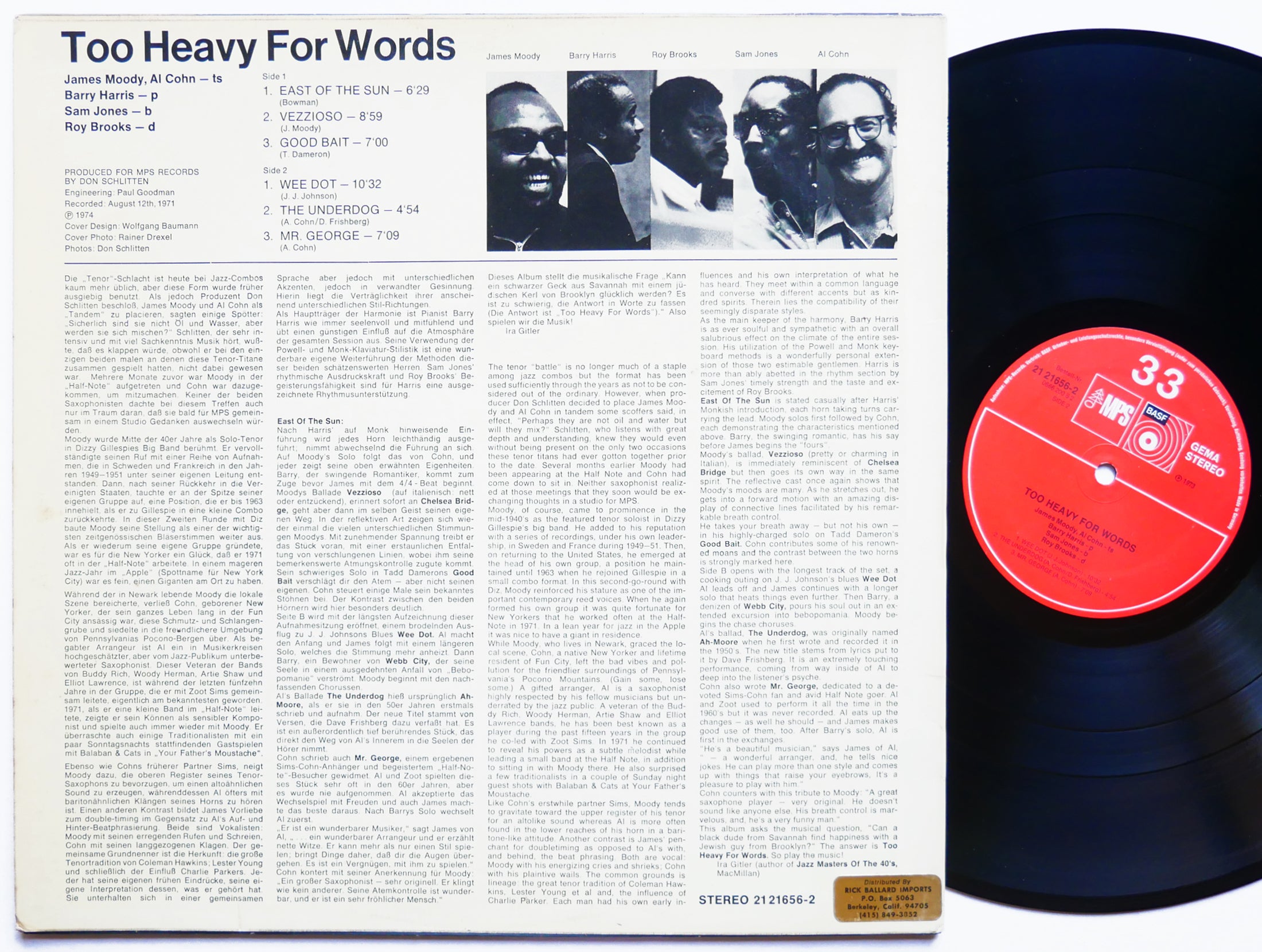 JAMES MOODY AL COHN Too Heavy For Words LP MPS 21 21656-2 DE 1973 Roy Brooks