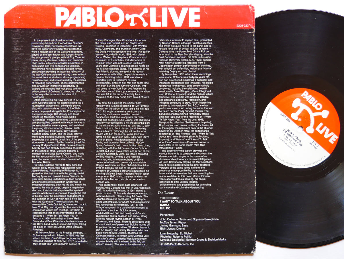 JOHN COLTRANE The European Tour LP PABLO LIVE 2308-222 US 1980 McCoy Tyner
