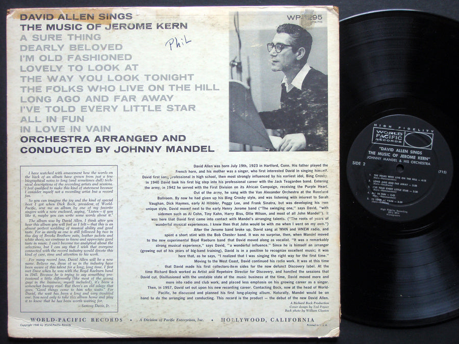 DAVID ALLEN Sings Jerome Kern LP WORLD PACIFIC WP-1295 US 1958 DG MONO