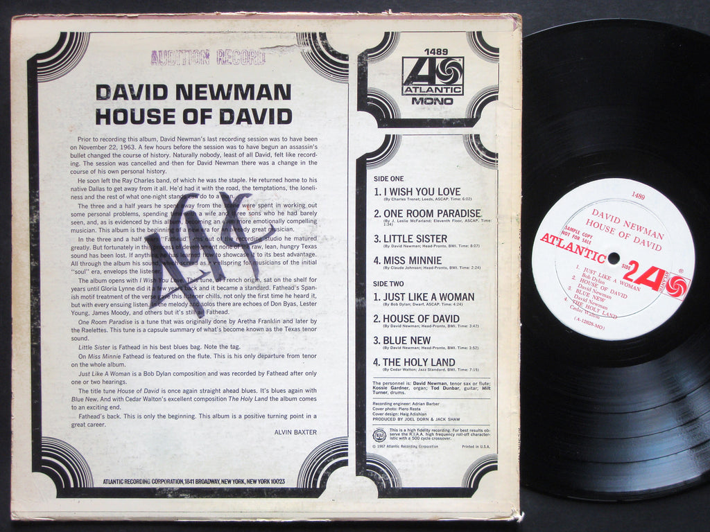 DAVID NEWMAN House Of David LP ATLANTIC 1489 US 1967 MONO PROMO JAZZ Milt Turner