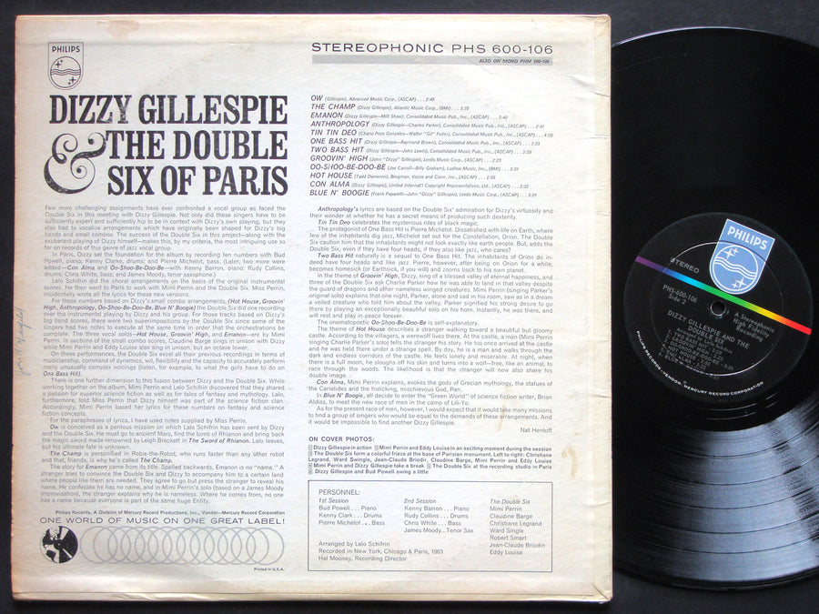 DIZZY GILLESPIE & The Double Six Of Paris LP PHILIPS PHS-600-106 DG Bud Powell