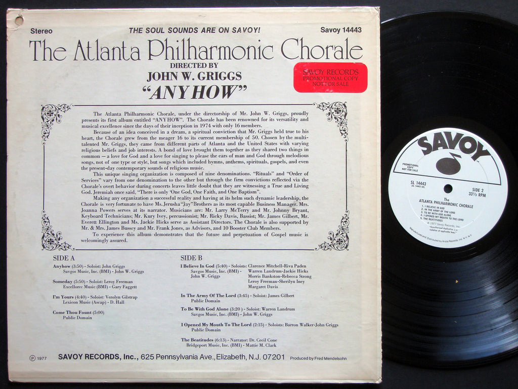 ATLANTA PHILHARMONIC Chorale Anyhow LP SAVOY 14443 US 1977 GOSPEL PROMO