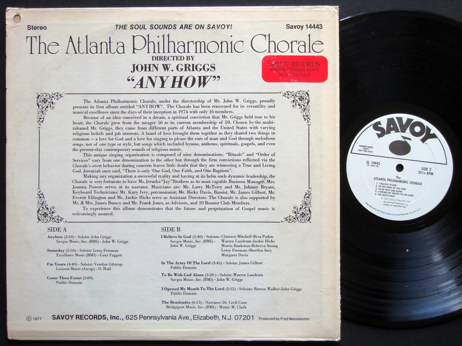 ATLANTA PHILHARMONIC Chorale Anyhow LP SAVOY 14443 US 1977 GOSPEL PROMO