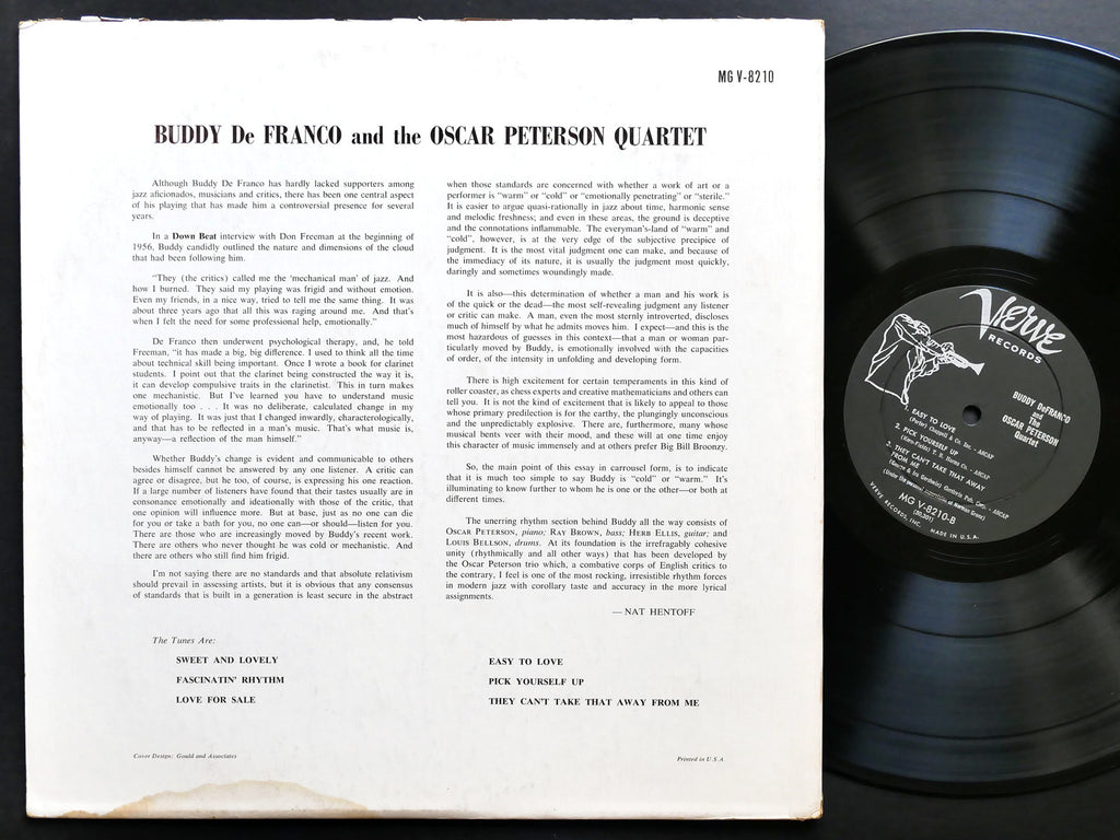 BUDDY DE FRANCO OSCAR PETERSON Quartet LP VERVE MGV-8210 US 1958 JAZZ DG MONO
