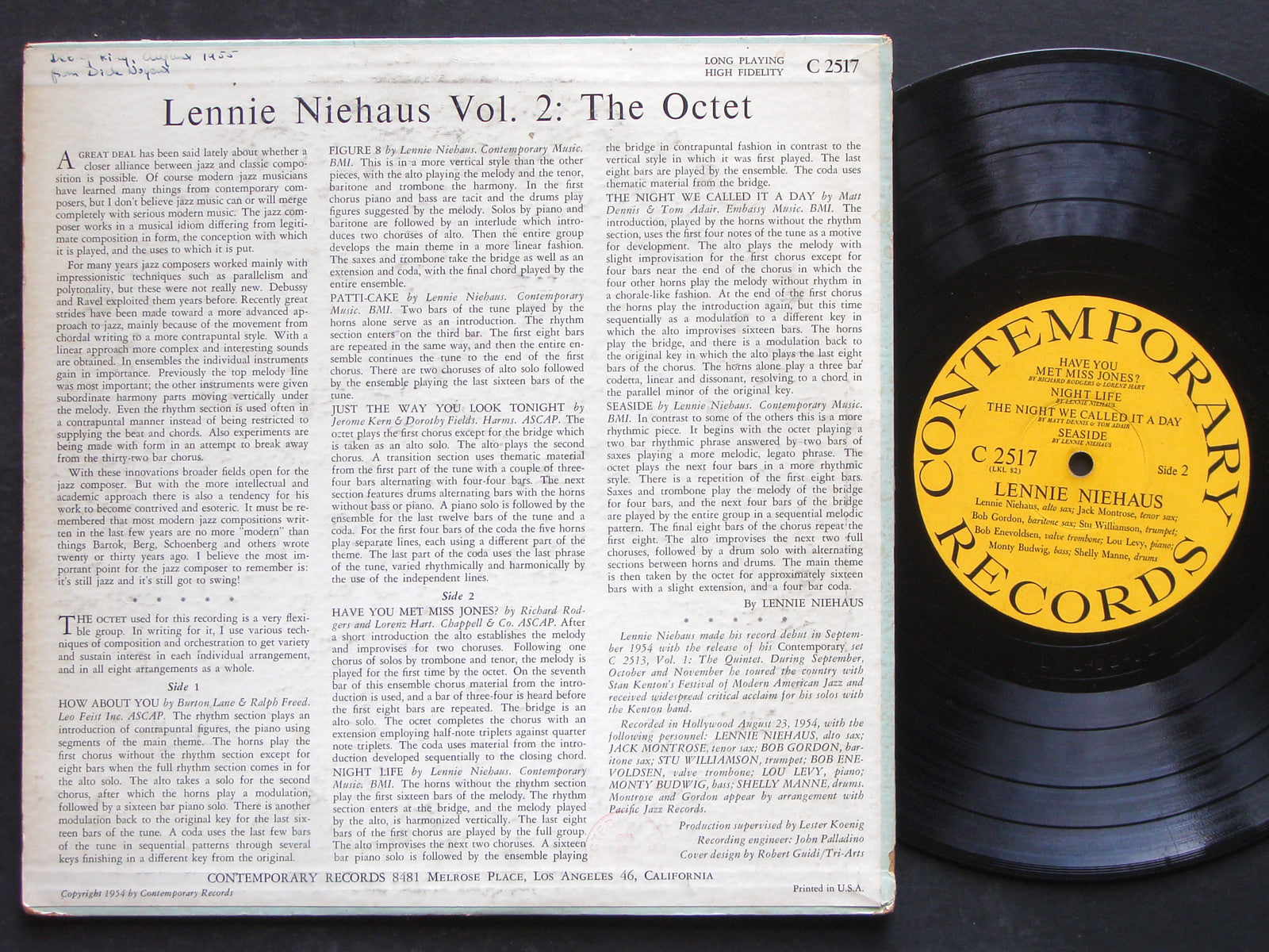 LENNIE NIEHAUS Vol. 2: The Octet LP CONTEMPORARY C 2517 US 1954 MONO Shelly Mann