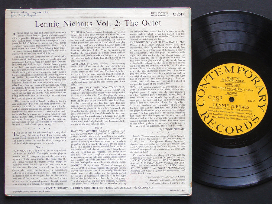 LENNIE NIEHAUS Vol. 2: The Octet LP CONTEMPORARY C 2517 US 1954 MONO Shelly Mann