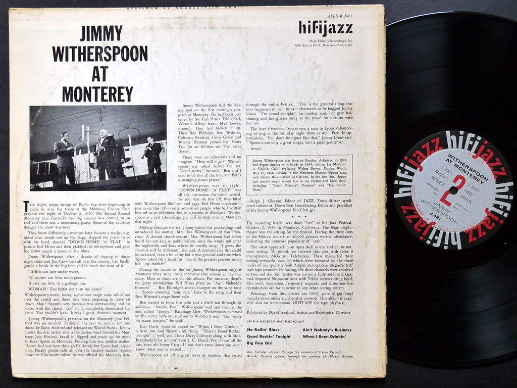 JIMMY WITHERSPOON At The Monterey Jazz Festival LP HIFI JAZZ J421 DG MONO Blues