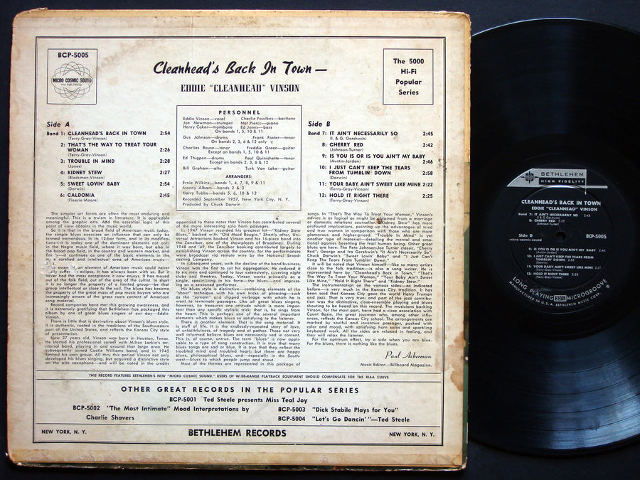 EDDIE CLEANHEAD VINSON Cleanhead's Back In Town LP BETHLEHEM BCP 5005 US '57 DG