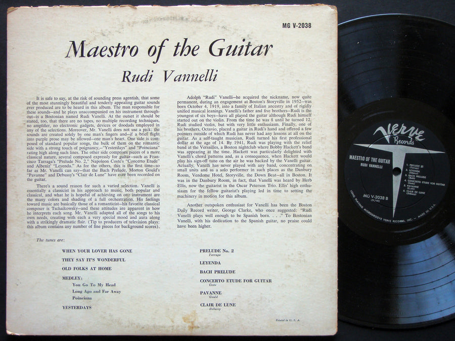RUDI VANNELLI Maestro Of The Guitar LP VERVE MGV-2038 US 1959 JAZZ DG MONO