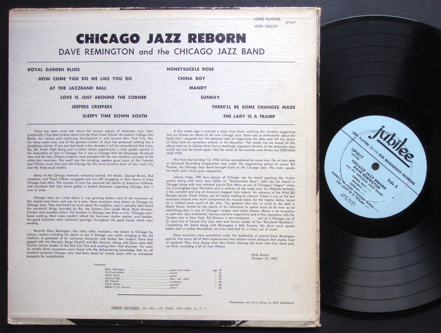 DAVE REMINGTON Chicago Jazz Reborn JUBILEE LP 1017 US 1955 DG MONO Marty Grosz