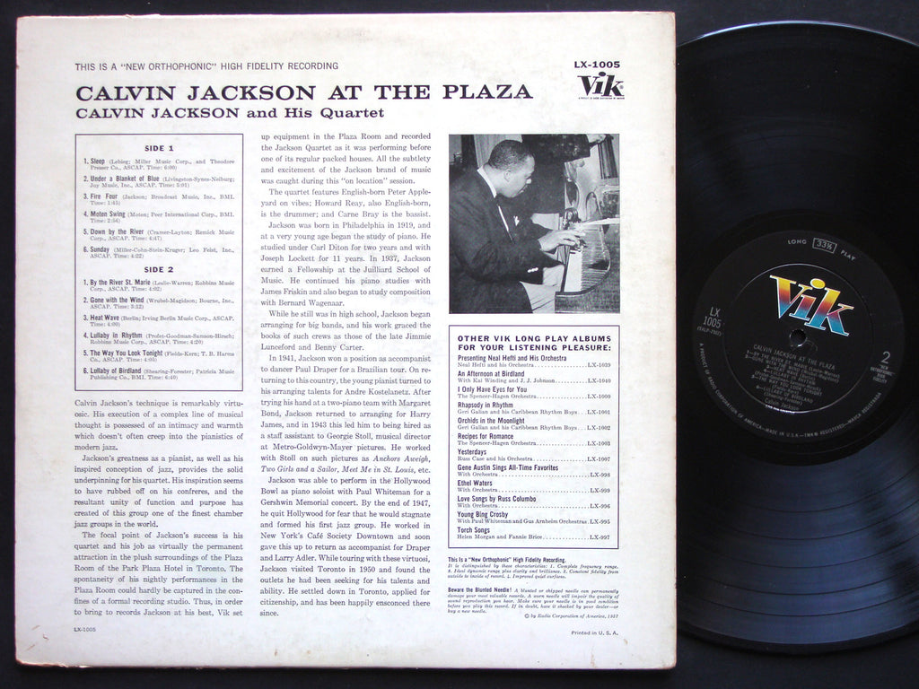 CALVIN JACKSON At The Plaza LP VIK LX-1005 US 1954 JAZZ DG MONO Peter Appleyard