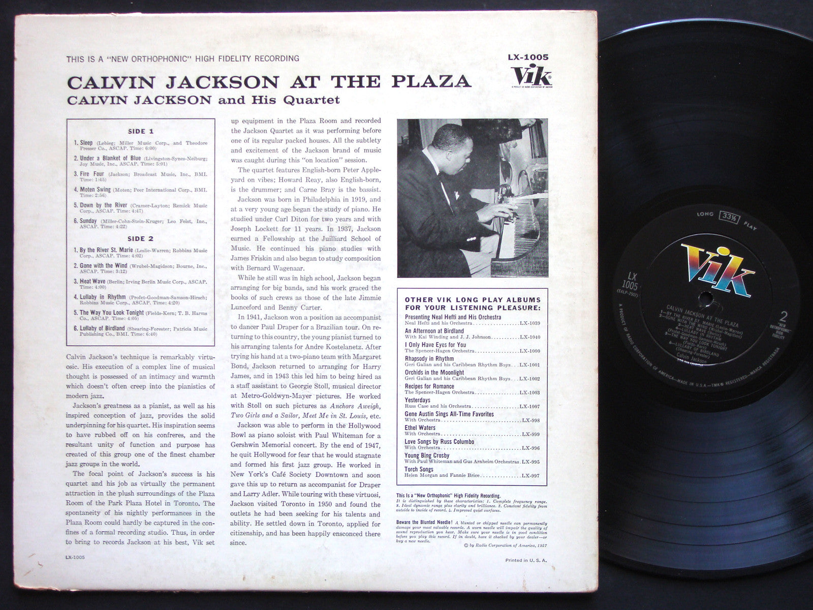 CALVIN JACKSON At The Plaza LP VIK LX-1005 US 1954 JAZZ DG MONO Peter Appleyard