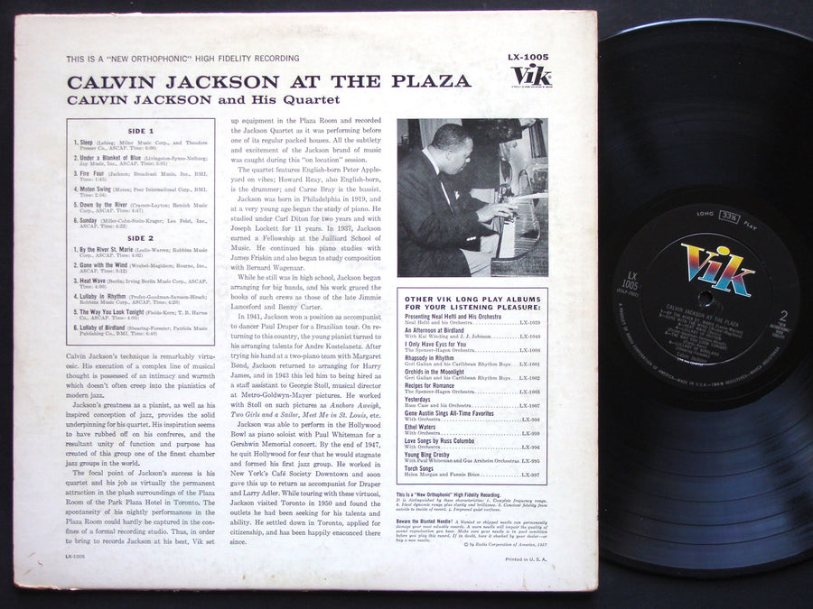 CALVIN JACKSON At The Plaza LP VIK LX-1005 US 1954 JAZZ DG MONO Peter Appleyard
