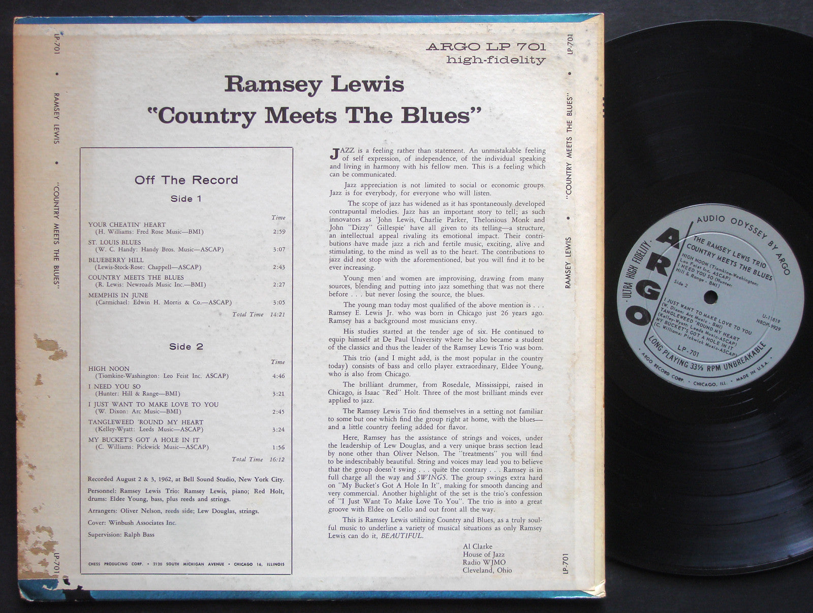 RAMSEY LEWIS TRIO Country Meets The Blues LP ARGO LP-701 US 1962 JAZZ DG MONO