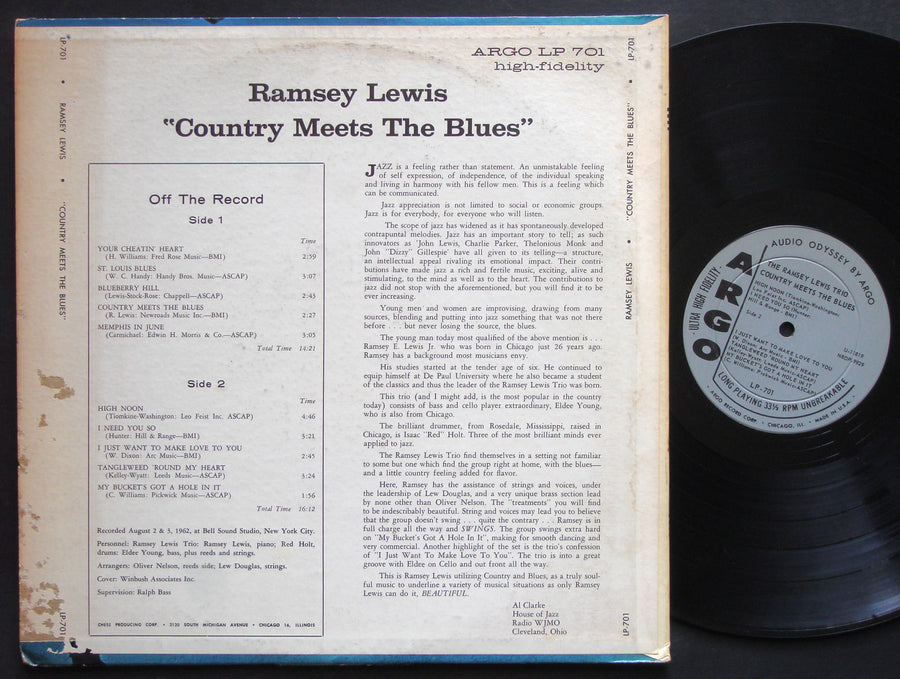 RAMSEY LEWIS TRIO Country Meets The Blues LP ARGO LP-701 US 1962 JAZZ DG MONO