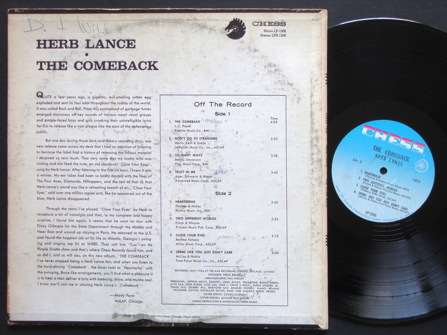 HERB LANCE The Comeback CHESS LP-1506 Orig US 1966 JAZZ BLUES MONO