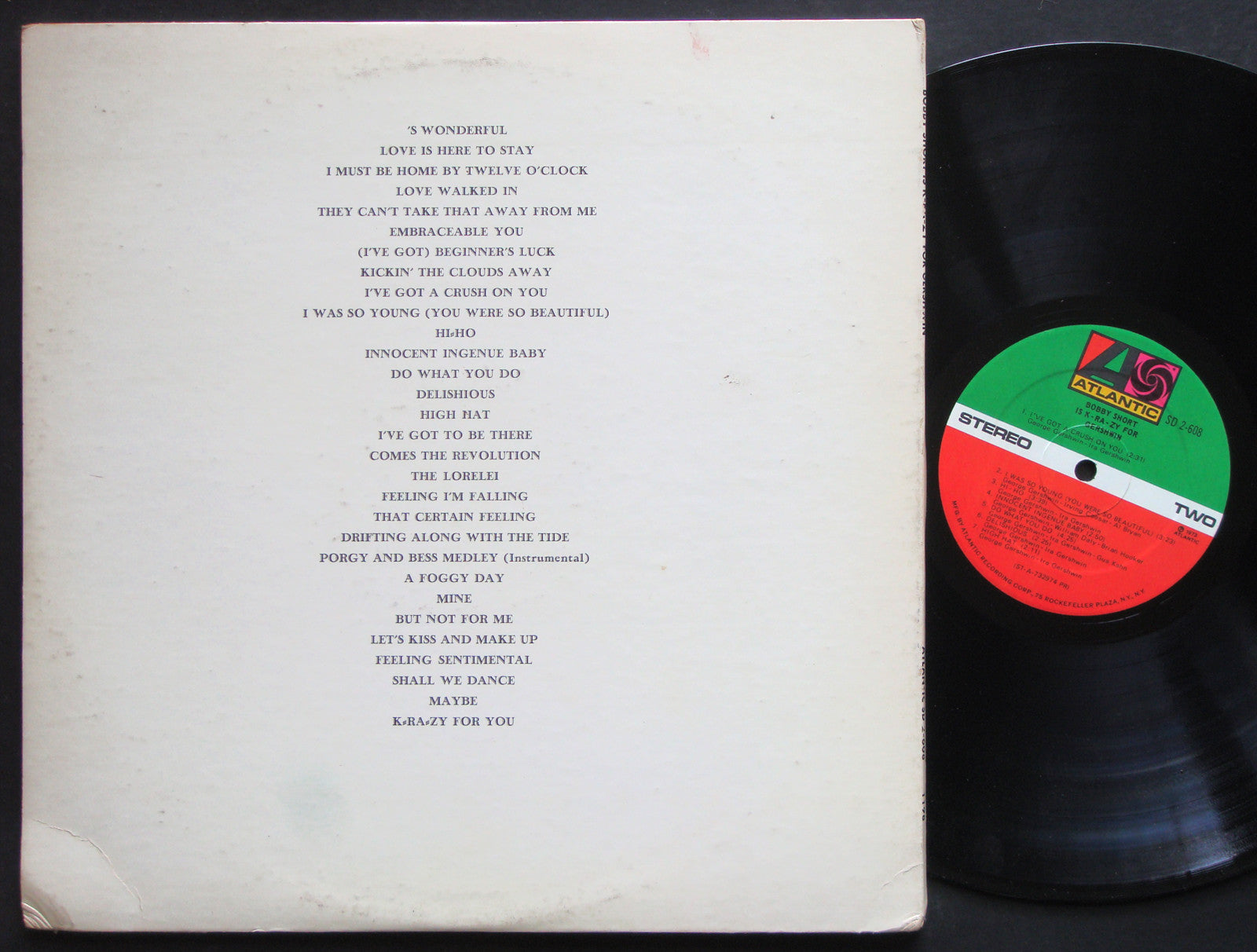 BOBBY SHORT Is K-Ra-Zy For Gershwin 2 x LP ATLANTIC SD 2-608 US 1973 JAZZ