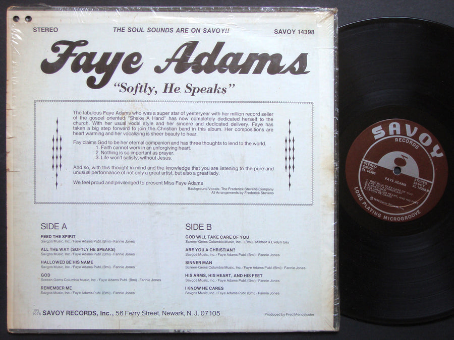 FAYE ADAMS  Softly, He Speaks LP SAVOY RECORDS SL 14398 US 1976 Funk Soul Gospel