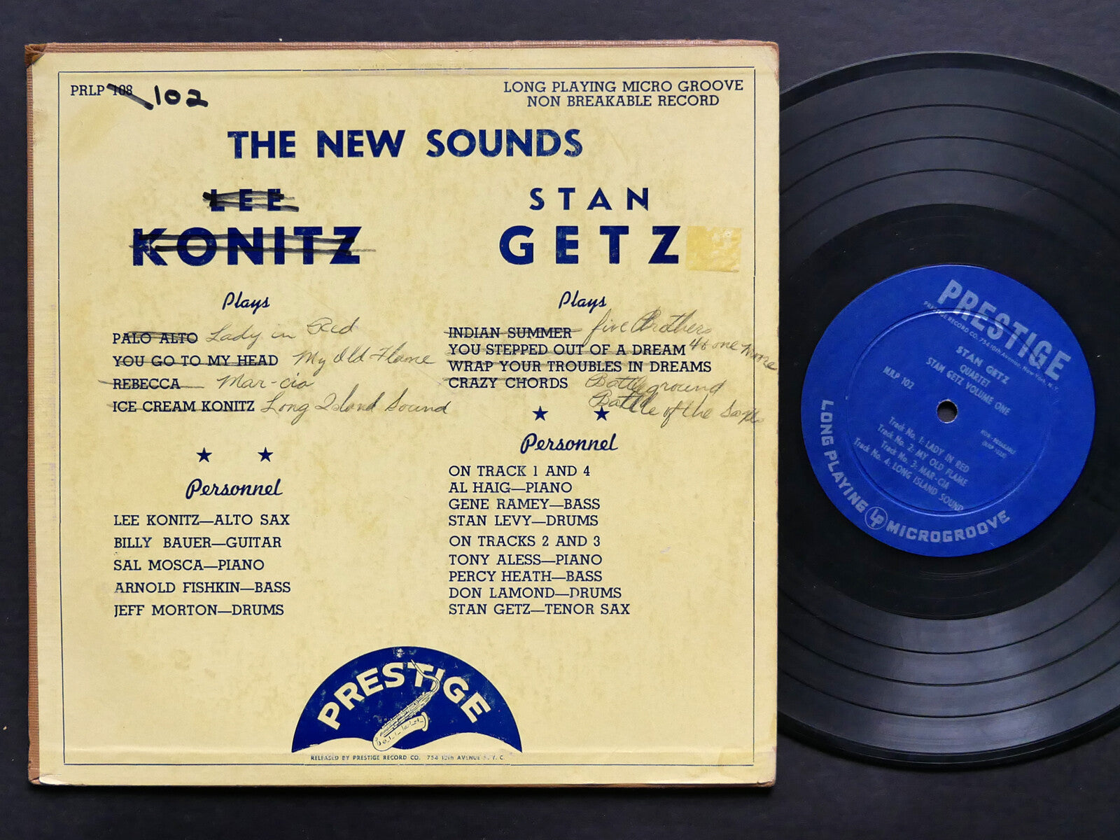 STAN GETZ Quartet Tenor Volume One LP NEW JAZZ NJLP 102 US 1950 MONO Zoot Sims