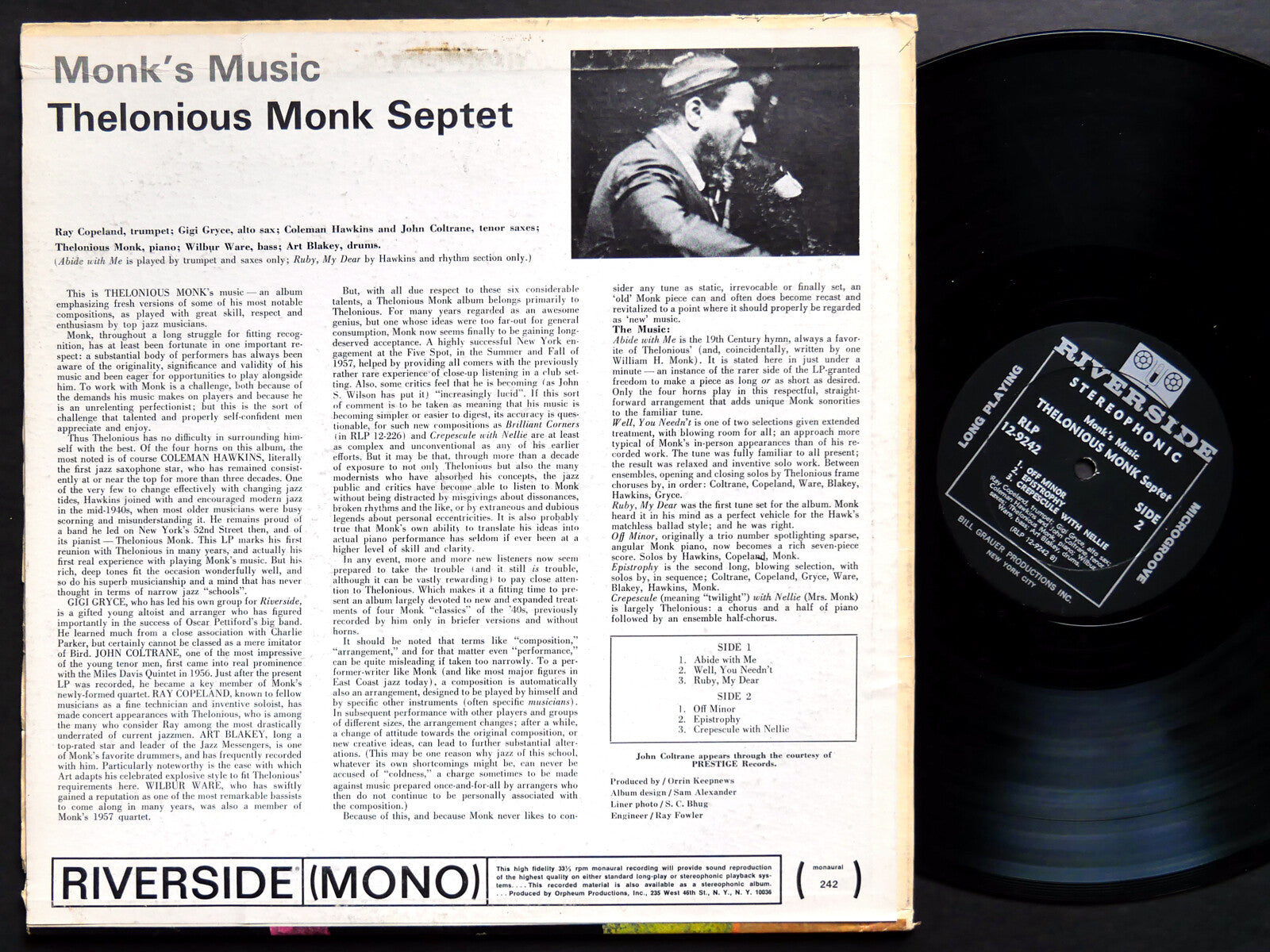 THELONIOUS MONK Monk's Music LP RIVERSIDE RLP 12-9242 John Coltrane Art Blakey