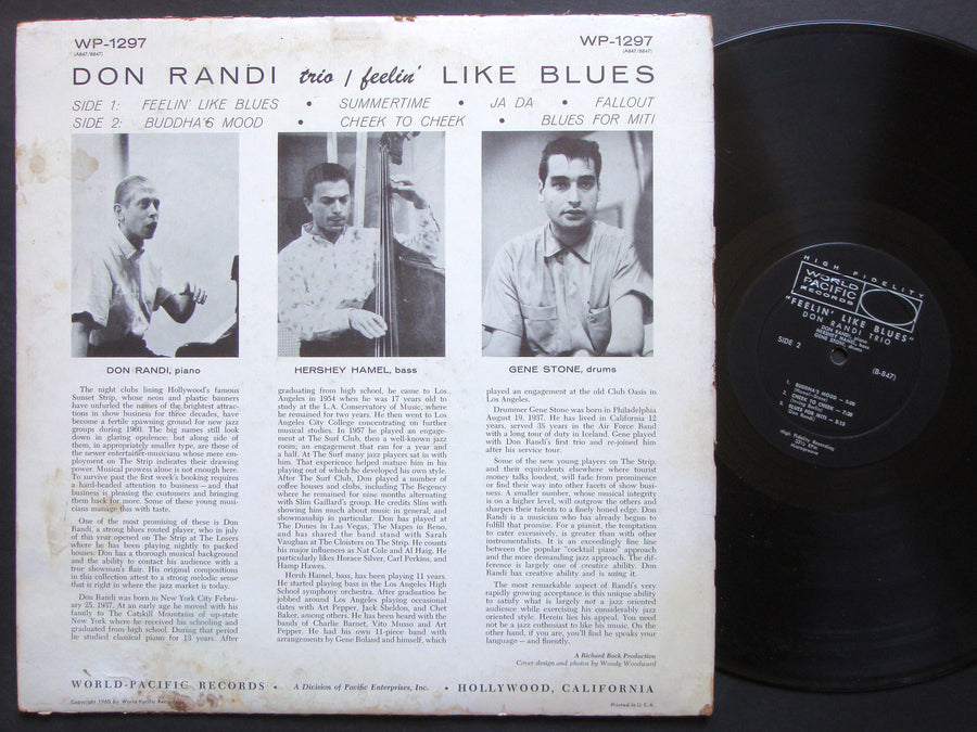 DON RANDI TRIO Feelin' Like Blues LP WORLD PACIFIC RECORDS WP-1297 US 1960 MONO
