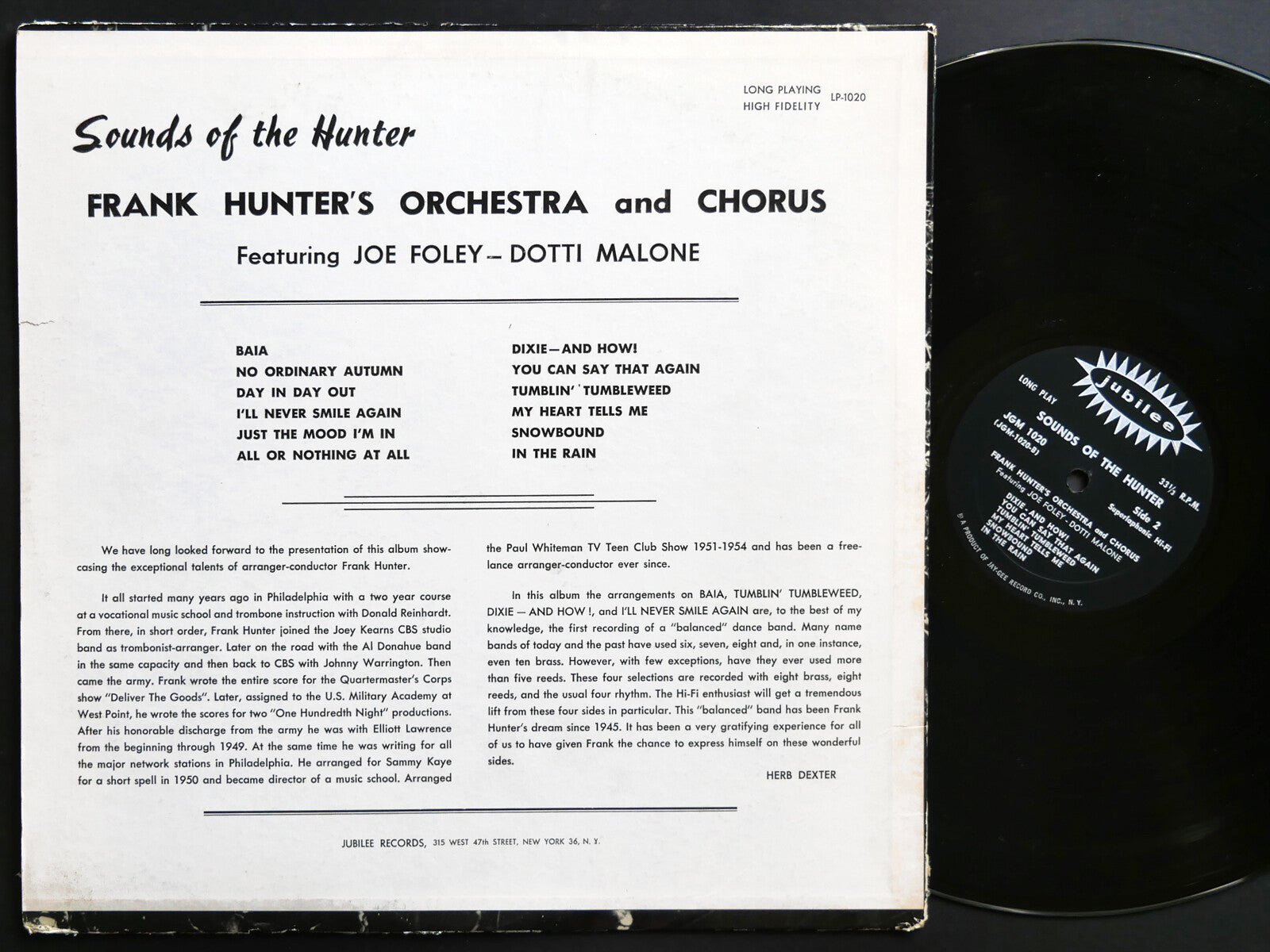 FRANK HUNTER Sounds Of The Hunter LP JUBILEE LP-1020 US 1955 JAZZ MONO