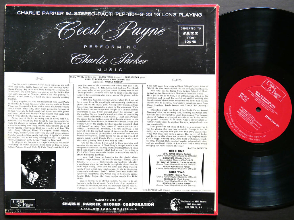 CECIL PAYNE Performing Charlie Parker LP CHARLIE PARKER RECORDS PLP-801 DG MONO