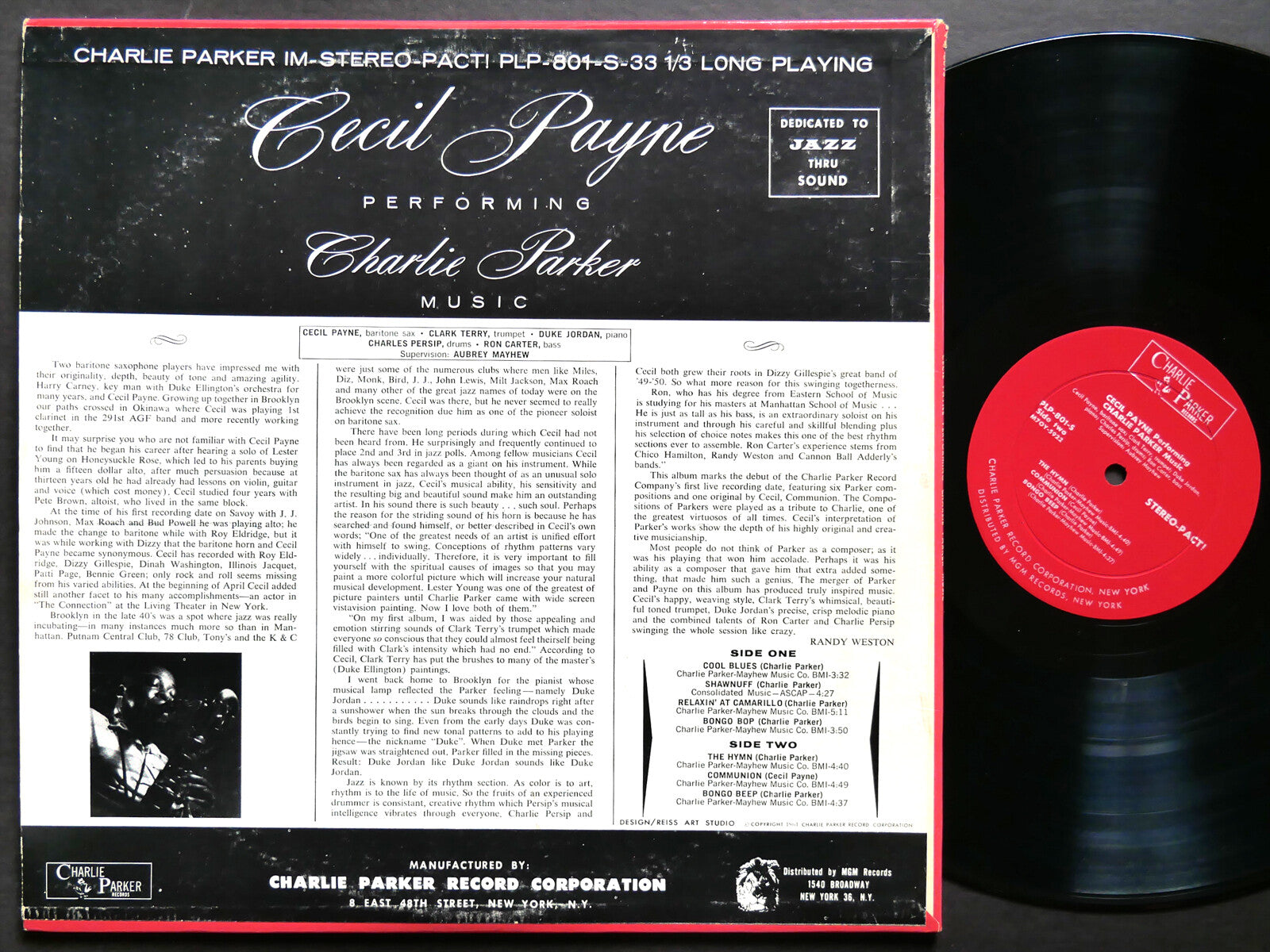 CECIL PAYNE Performing Charlie Parker LP CHARLIE PARKER RECORDS PLP-801 DG MONO