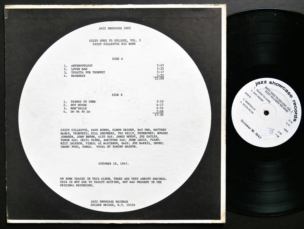 DIZZY GILLESPIE Goes To College Vol. 2 LP JAZZ SHOWCASE 5002 Milt Jackson