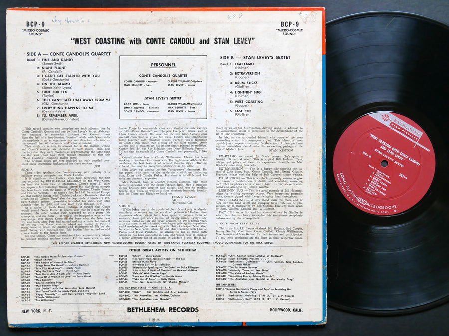 CONTE CANDOLI STAN LEVEY West Coasting LP BETHLEHEM BCP-9 DG MONO JAZZ Zoot Sims