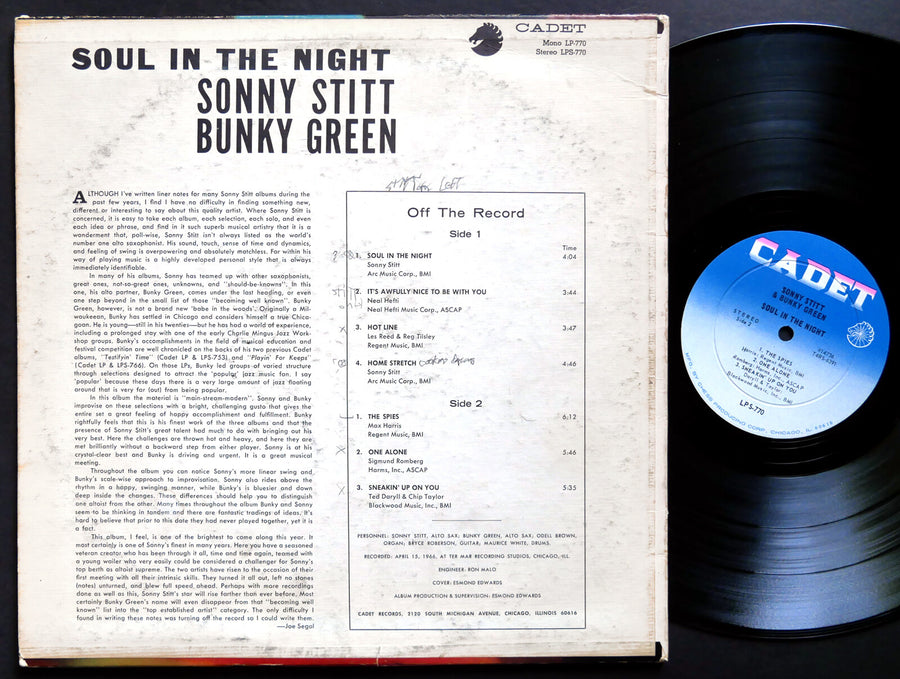 SONNY STITT & BUNKY GREEN Soul In The Night LP CADET LPS-770 US 1966 JAZZ DG