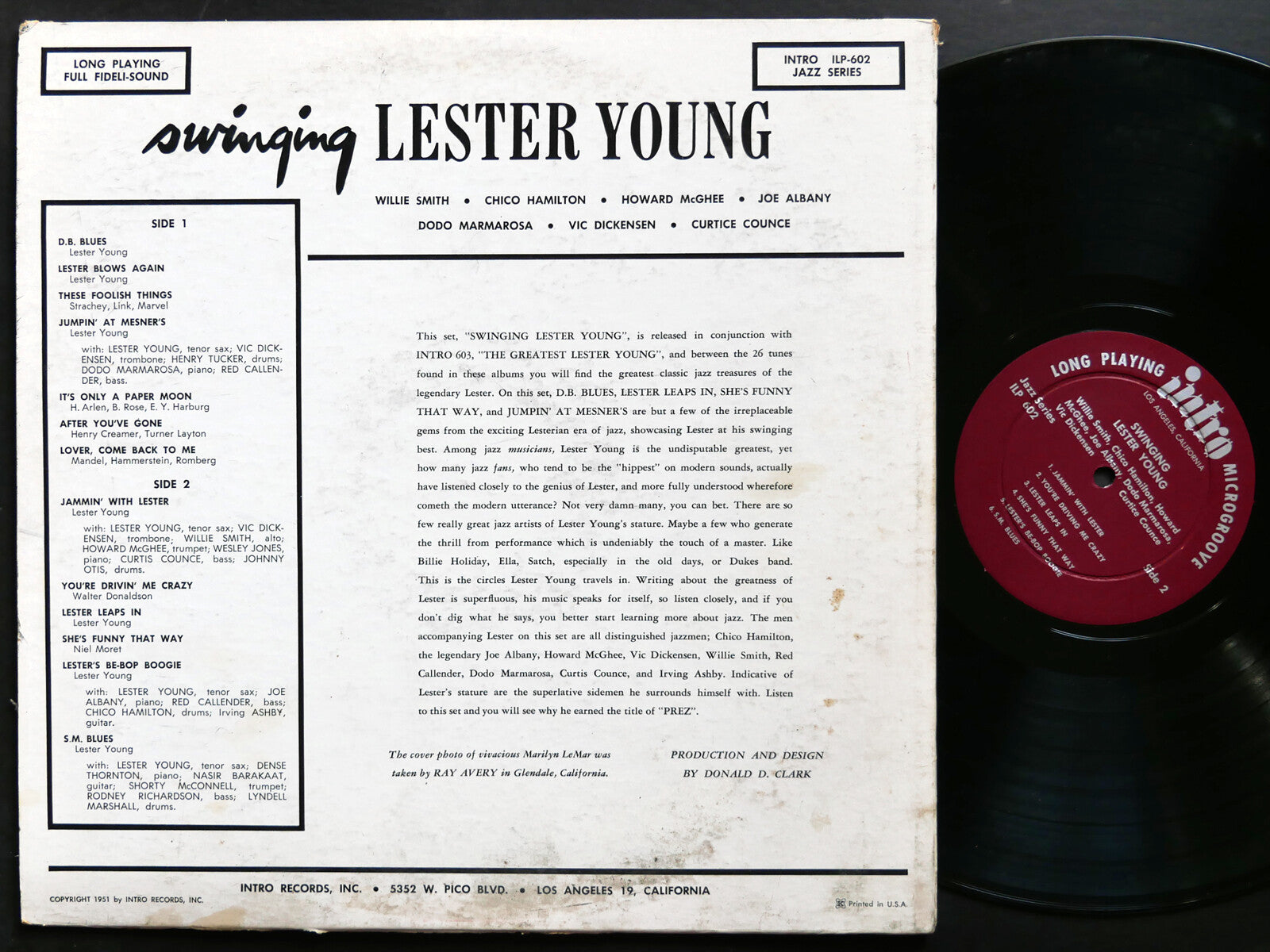 LESTER YOUNG HOWARD MCGHEE CHICO HAMILTON Swinging LP INTRO ILP-602 DG MONO