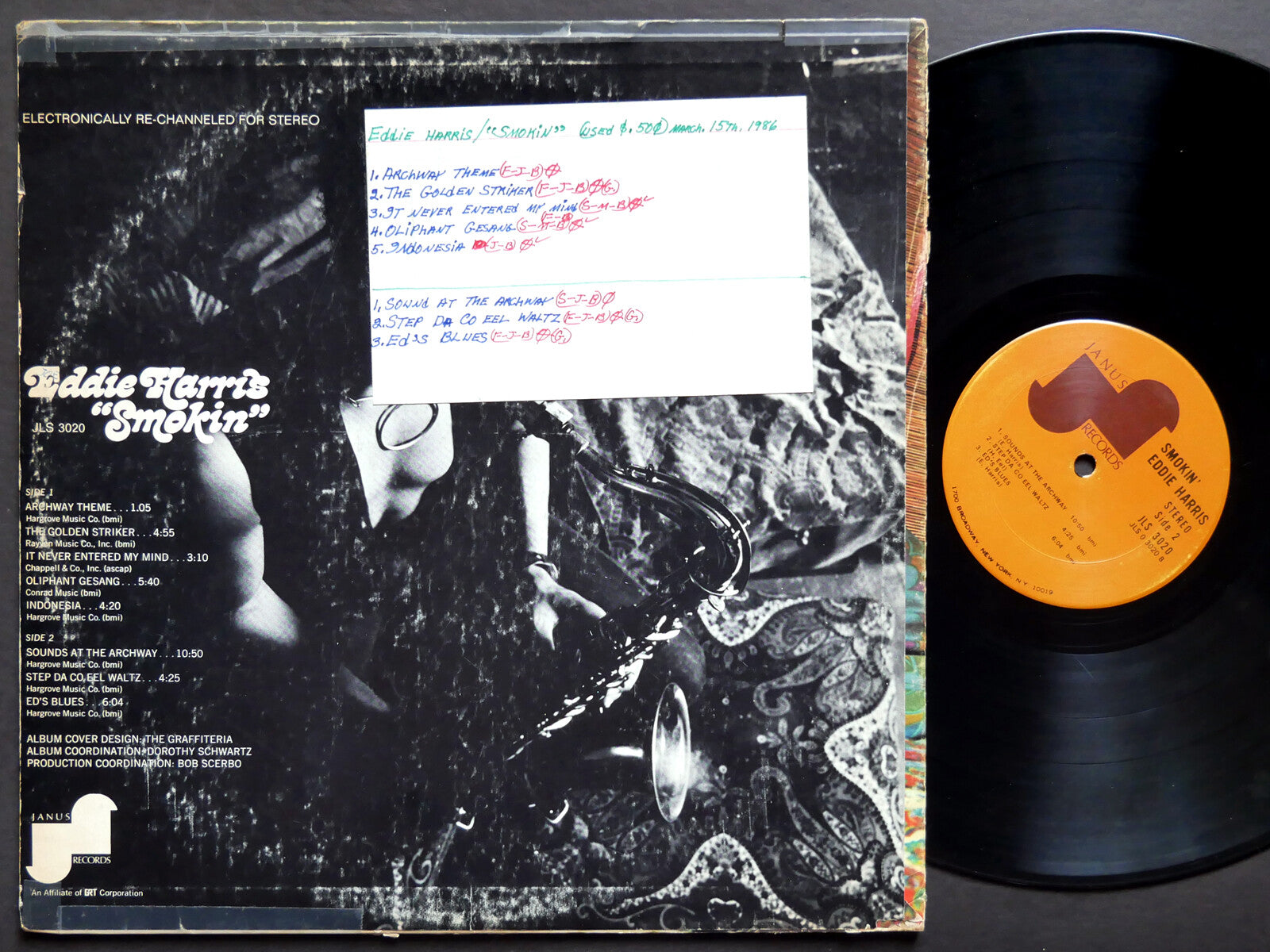 EDDIE HARRIS Smokin LP JANUS RECORDS JLS 3020 US 1970 Jazz