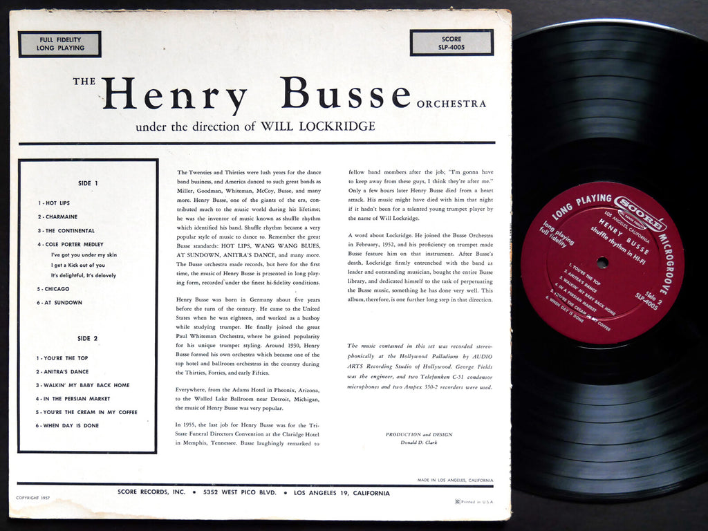 HENRY BUSSE WILL LOCKRIDGE Shuffle Rhythm In Hi-Fi LP SCORE SLP-4005 US '57 MONO
