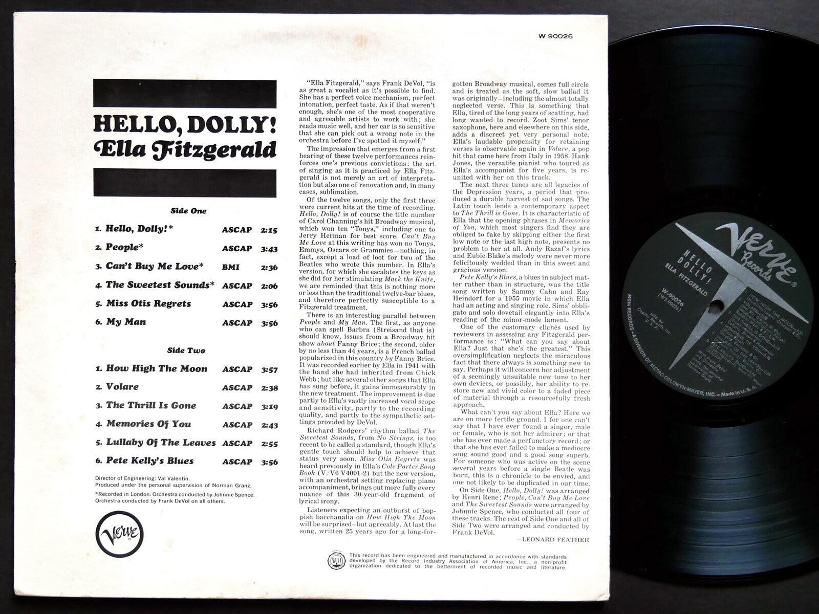 ELLA FITZGERALD Hello, Dolly! LP VERVE RECORDS W-9002 US 1964 DG MONO VOCAL JAZZ