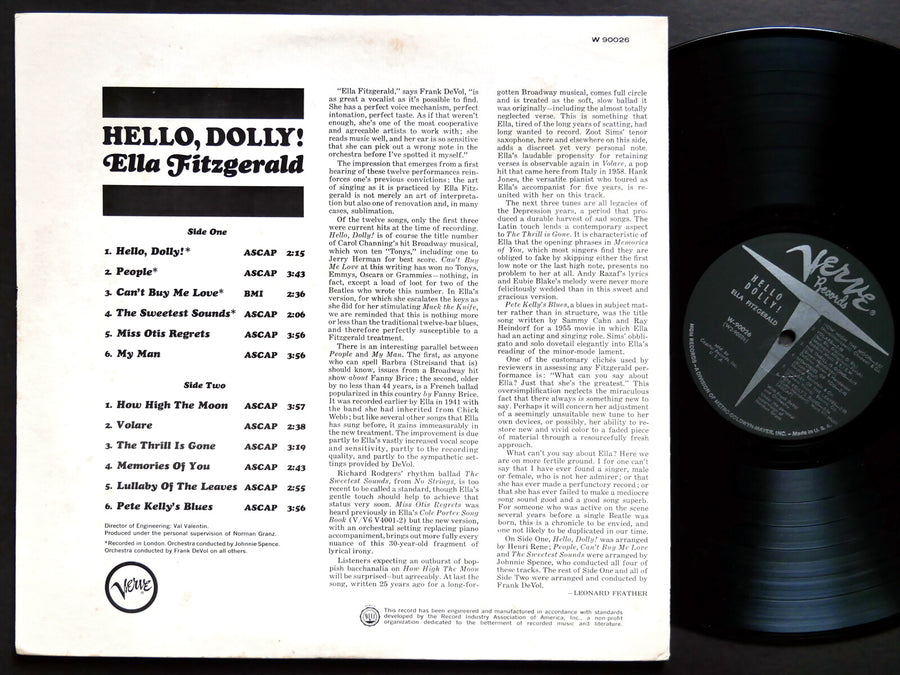 ELLA FITZGERALD Hello, Dolly! LP VERVE RECORDS W-9002 US 1964 DG MONO VOCAL JAZZ