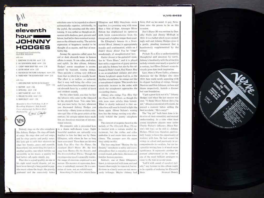 JOHNNY HODGES The Eleventh Hour LP VERVE V-8492 US 1962 MONO JAZZ Oliver Nelson