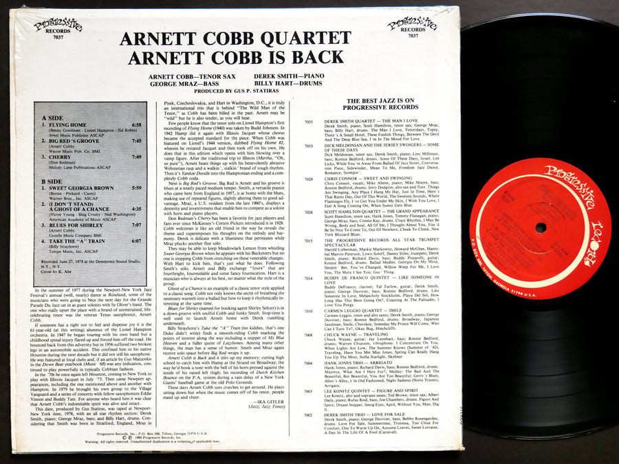 ARNETT COBB Quartet Is Back LP PROGRESSIVE RECORDS 7037 US 1980 JAZZ Billy Hart