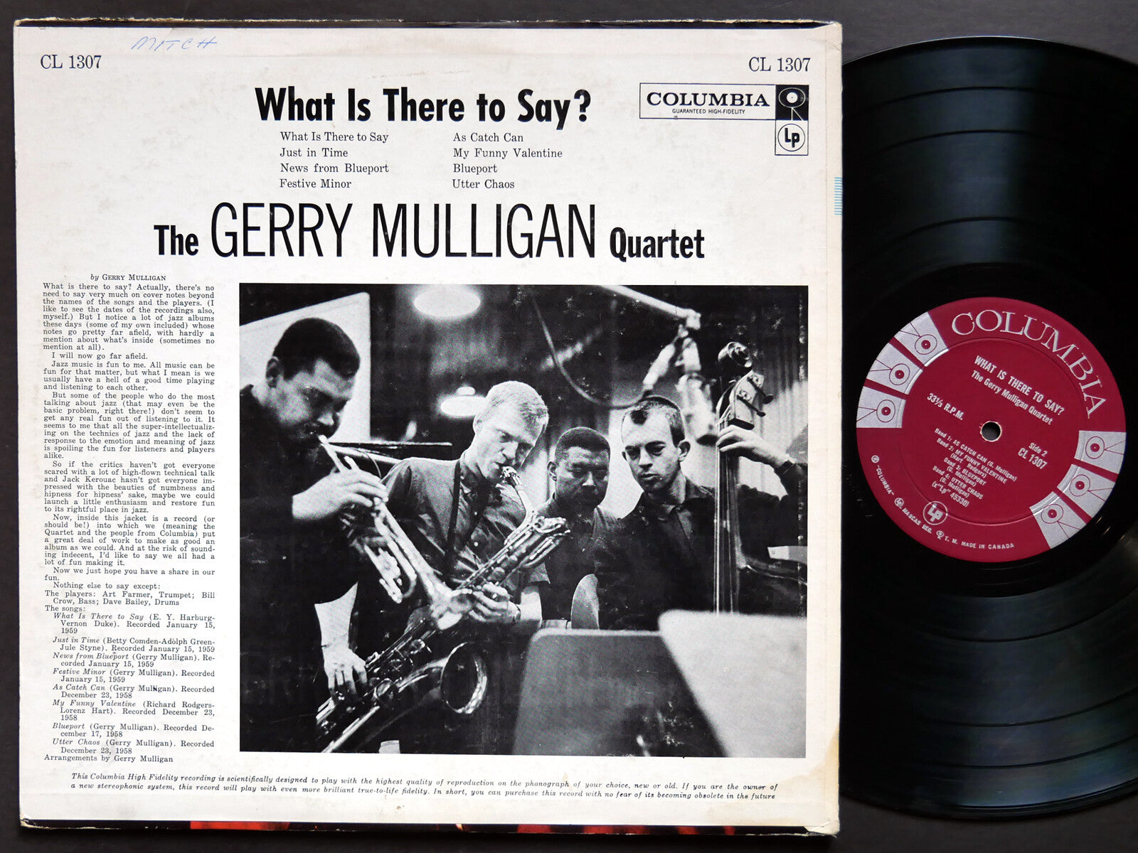 GERRY MULLIGAN Quartet What Is There To Say? LP COLUMBIA CL 1307 CANADA DG MONO