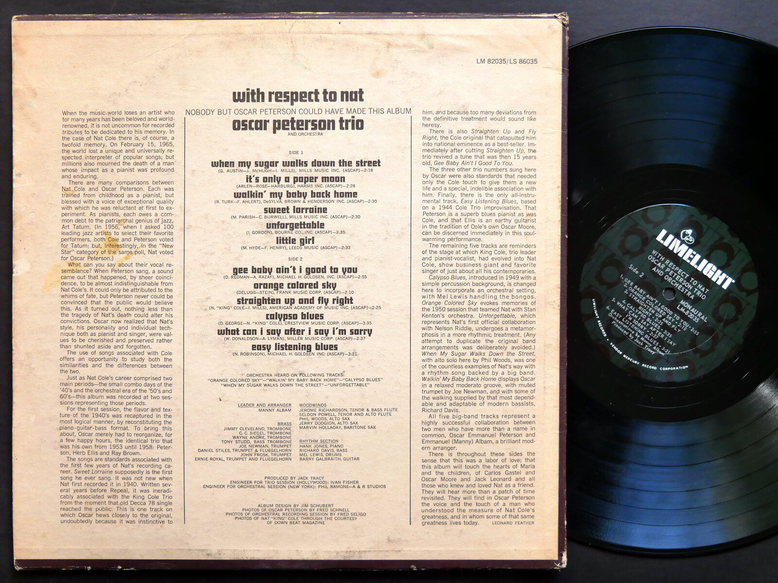 OSCAR PETERSON TRIO With Respect To Nat LP LIMELIGHT LM 82035 MONO Phil Woods