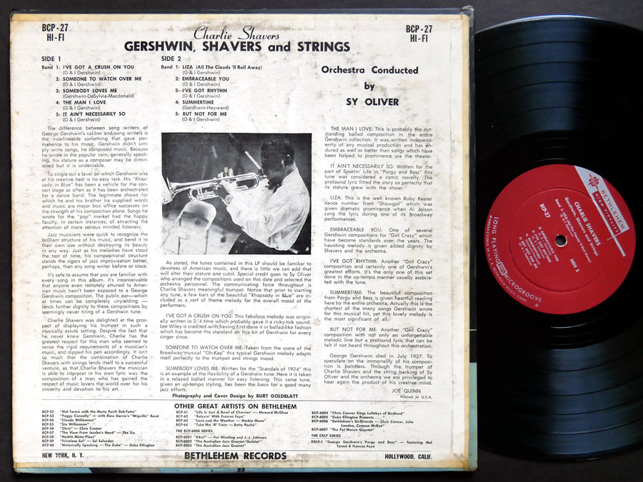 CHARLIE SHAVERS Gershwin, Shavers And Strings LP BETHLEHEM RECORDS BCP 27 MONO